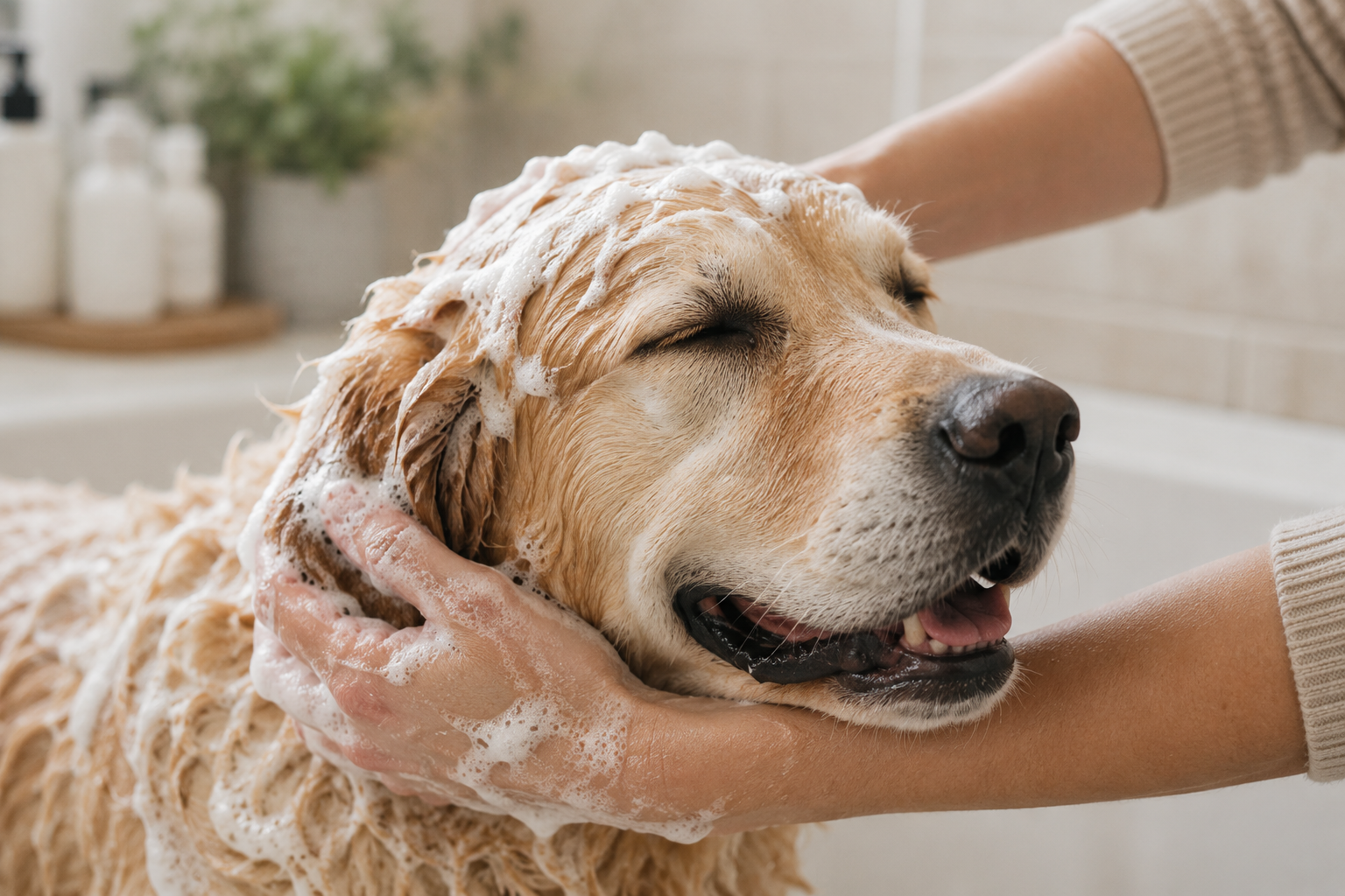Dog enjoying a calm bath